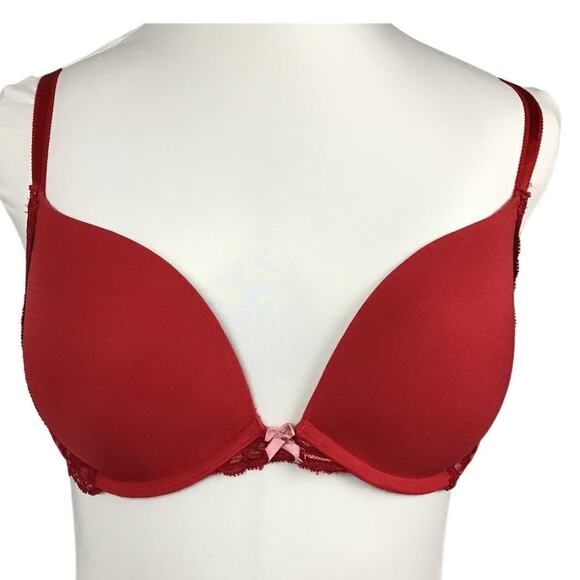 Victoria's Secret Dream Angels Push Up PaddedLipstick Red Lace Trim Bra 34D - Picture 1 of 7